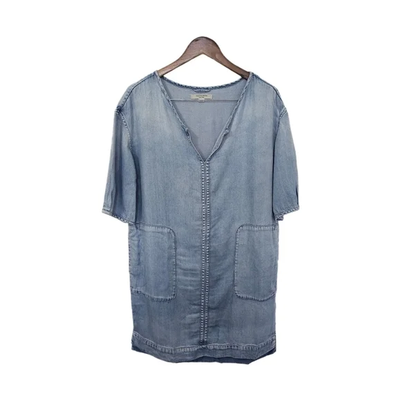 All Saints casual denim blue short sleeve v-neck shift dress size medium - Picture 1 of 12
